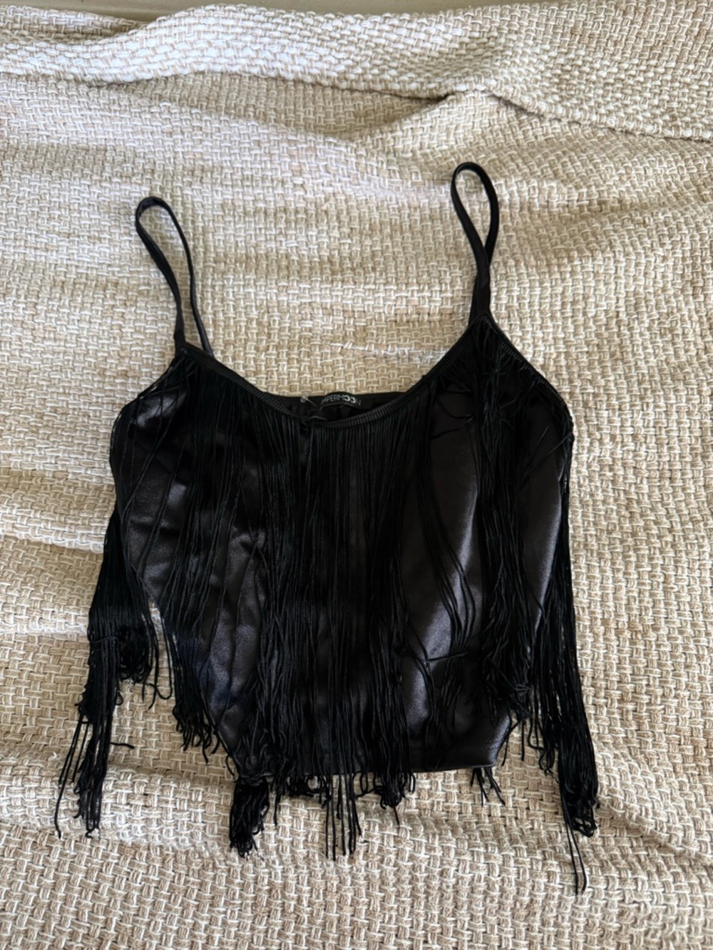 Paper moon Black Fringe Satin Cami Top - Women